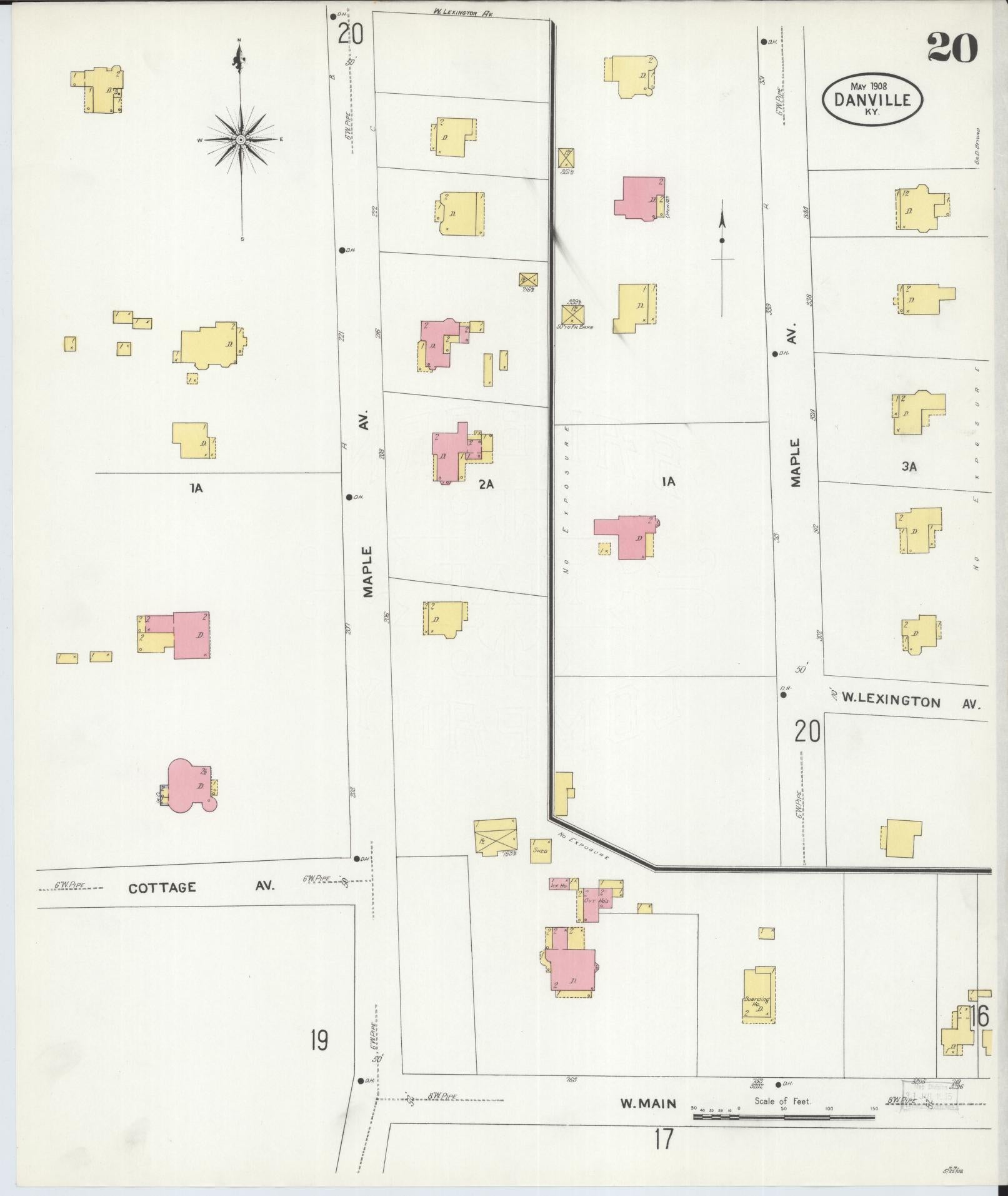 Sanborn Fire Insurance Map from Danville, Boyle County, Kentucky (1908), Sheet #0020 - Complete Map Set gallery image, historic Sanborn map, vintage wall art, Kentucky Kentucky