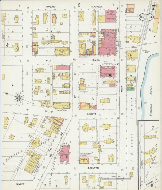 Sanborn Fire Insurance Map from Merrill, Lincoln County, Wisconsin (1902), Sheet #0007 - Historic Sanborn Fire Insurance Map Print, vintage old map wall art, antique decor, genealogy gift, Wisconsin Wisconsin map