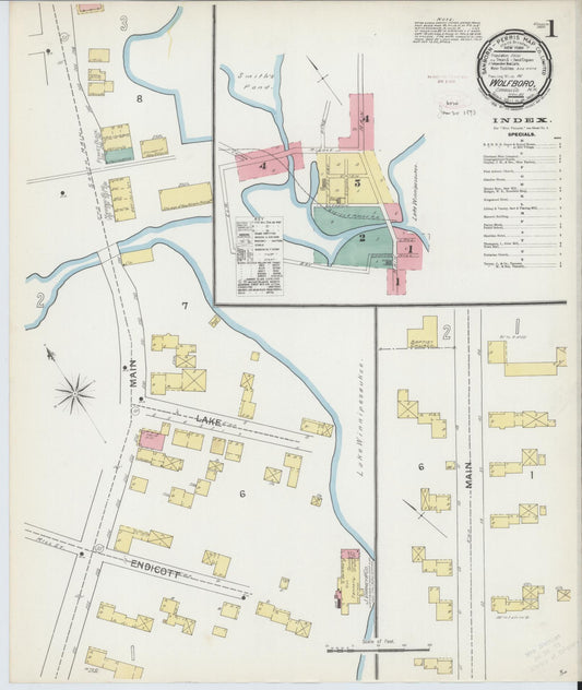 Sanborn Fire Insurance Map from Wolfeboro, Carroll County, New Hampshire (1892), Sheet #0001 - Complete Map Set gallery image, historic Sanborn map, vintage wall art, New Hampshire New Hampshire
