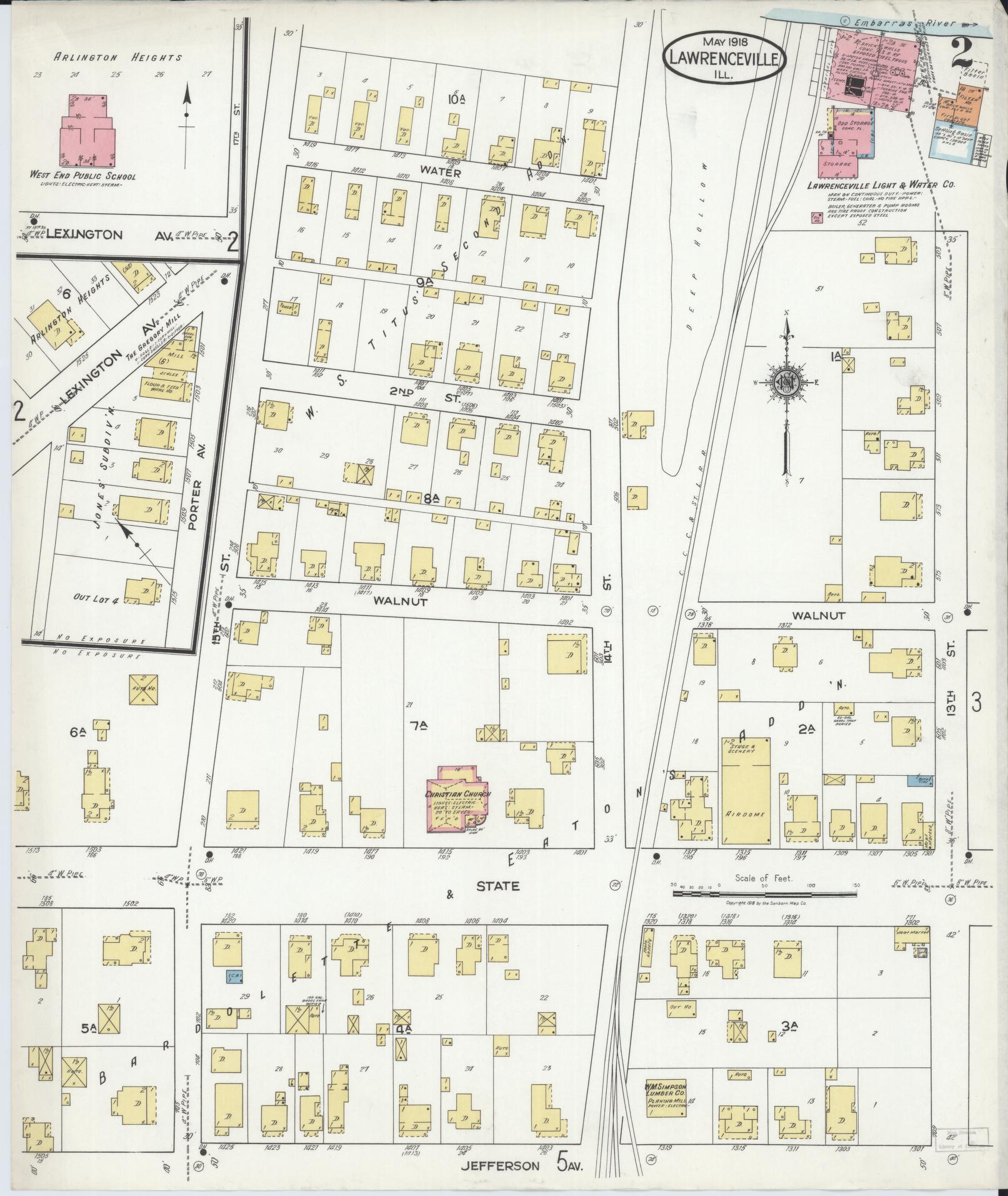 Sanborn Fire Insurance Map from Lawrenceville, Lawrence County, Illinois (1918), Sheet #0002 - Complete Map Set gallery image, historic Sanborn map, vintage wall art, Illinois Illinois