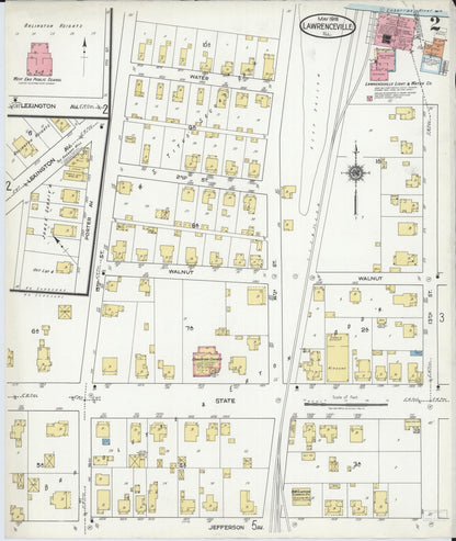 Sanborn Fire Insurance Map from Lawrenceville, Lawrence County, Illinois (1918), Sheet #0002 - Complete Map Set gallery image, historic Sanborn map, vintage wall art, Illinois Illinois