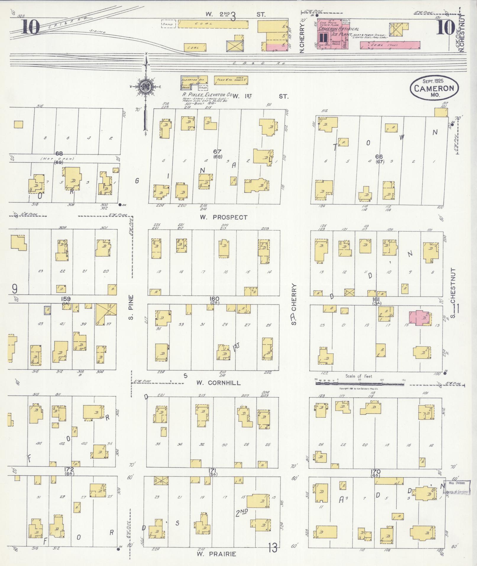 Sanborn Fire Insurance Map from Cameron, Clinton County, Missouri (1925), Sheet #0010 - Complete Map Set gallery image, historic Sanborn map, vintage wall art, Missouri Missouri