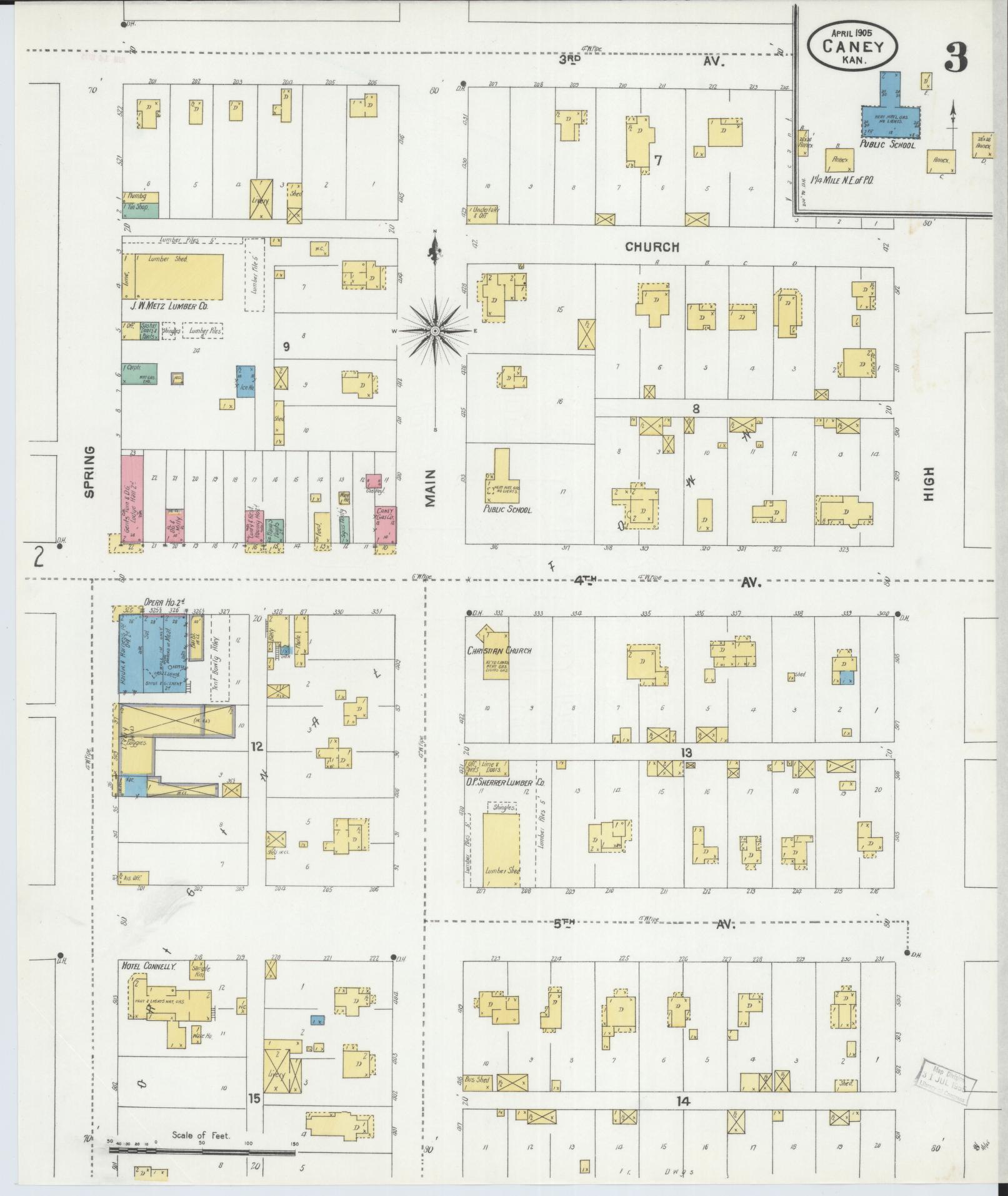 Sanborn Fire Insurance Map from Caney, Montgomery County, Kansas (1905), Sheet #0003 - Complete Map Set gallery image, historic Sanborn map, vintage wall art, Kansas Kansas
