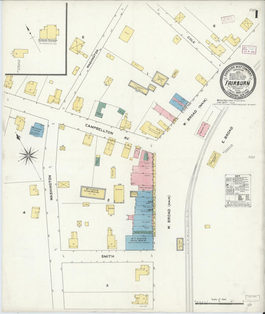 Sanborn Fire Insurance Map from Fairburn, Fulton County, Georgia. (1909) – Historic Sanborn Fire Insurance Map Print