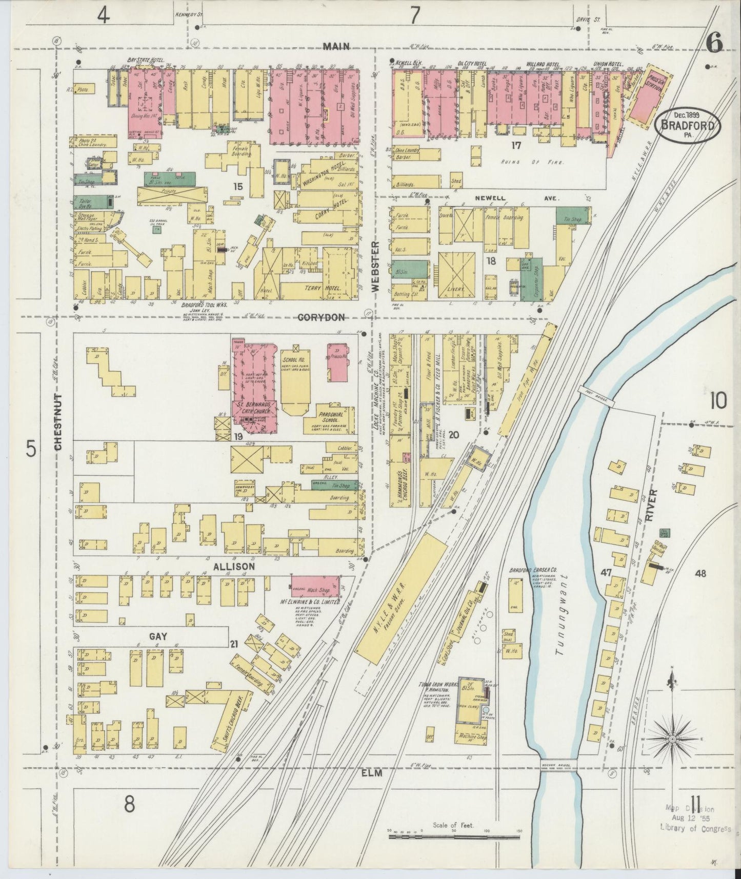 Sanborn Fire Insurance Map from Bradford, McKean County, Pennsylvania (1899), Sheet #0006 - Historic Sanborn Fire Insurance Map Print, vintage old map wall art, antique decor, genealogy gift, Pennsylvania Pennsylvania map