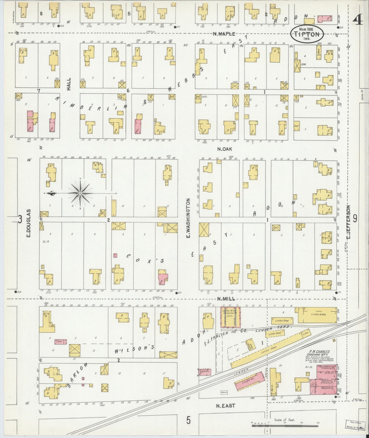 Sanborn Fire Insurance Map from Tipton, Tipton County, Indiana (1902), Sheet #0004 - Historic Sanborn Fire Insurance Map Print, vintage old map wall art, antique decor, genealogy gift, Indiana Indiana map