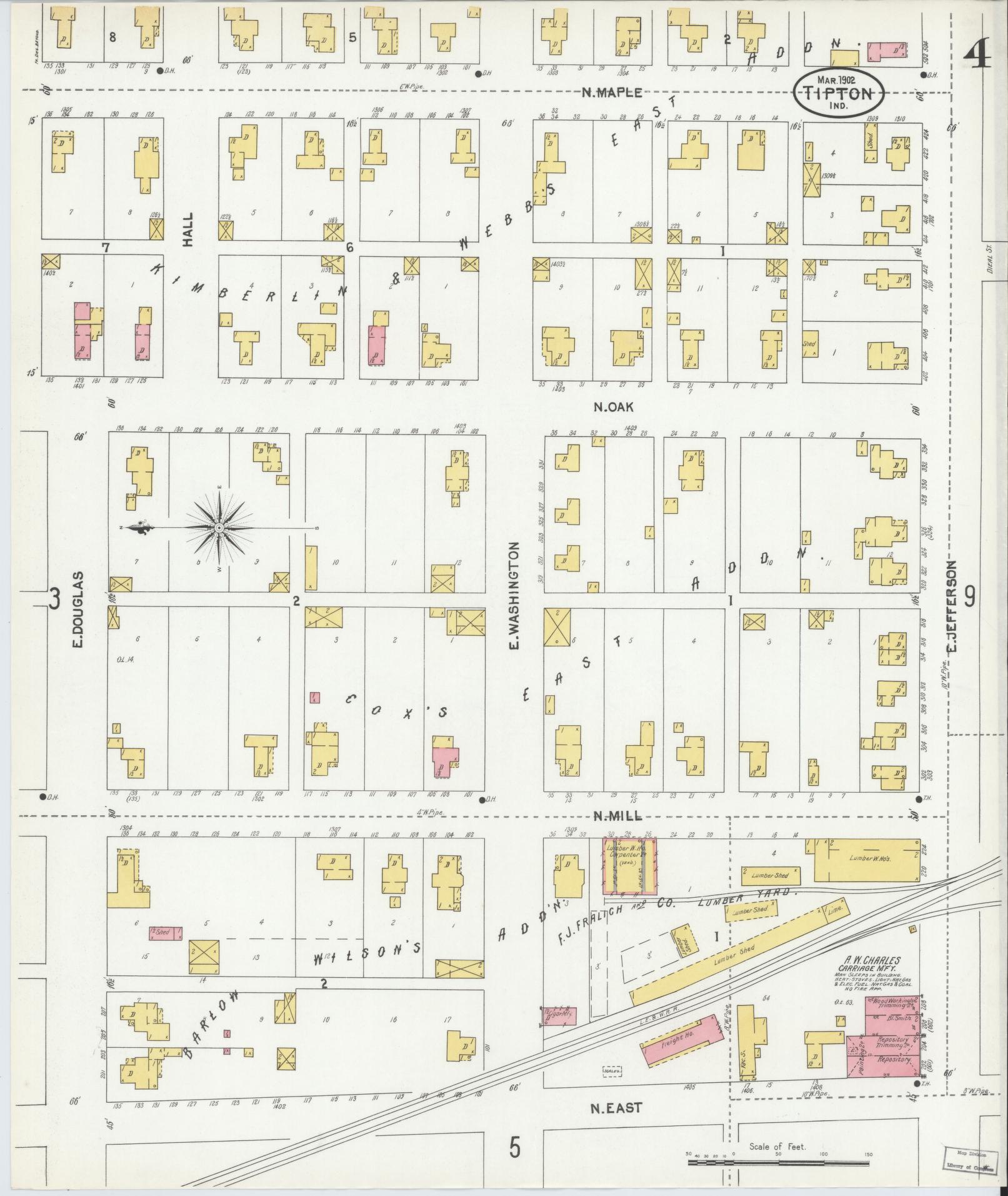 Sanborn Fire Insurance Map from Tipton, Tipton County, Indiana (1902), Sheet #0004 - Historic Sanborn Fire Insurance Map Print, vintage old map wall art, antique decor, genealogy gift, Indiana Indiana map