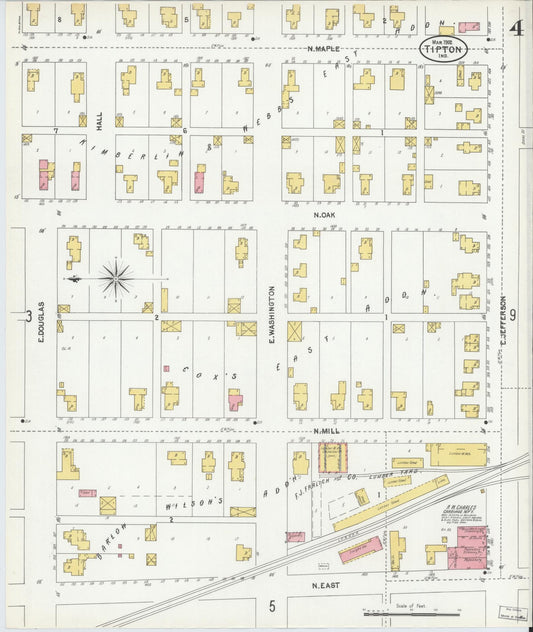 Sanborn Fire Insurance Map from Tipton, Tipton County, Indiana (1902), Sheet #0004 - Historic Sanborn Fire Insurance Map Print, vintage old map wall art, antique decor, genealogy gift, Indiana Indiana map