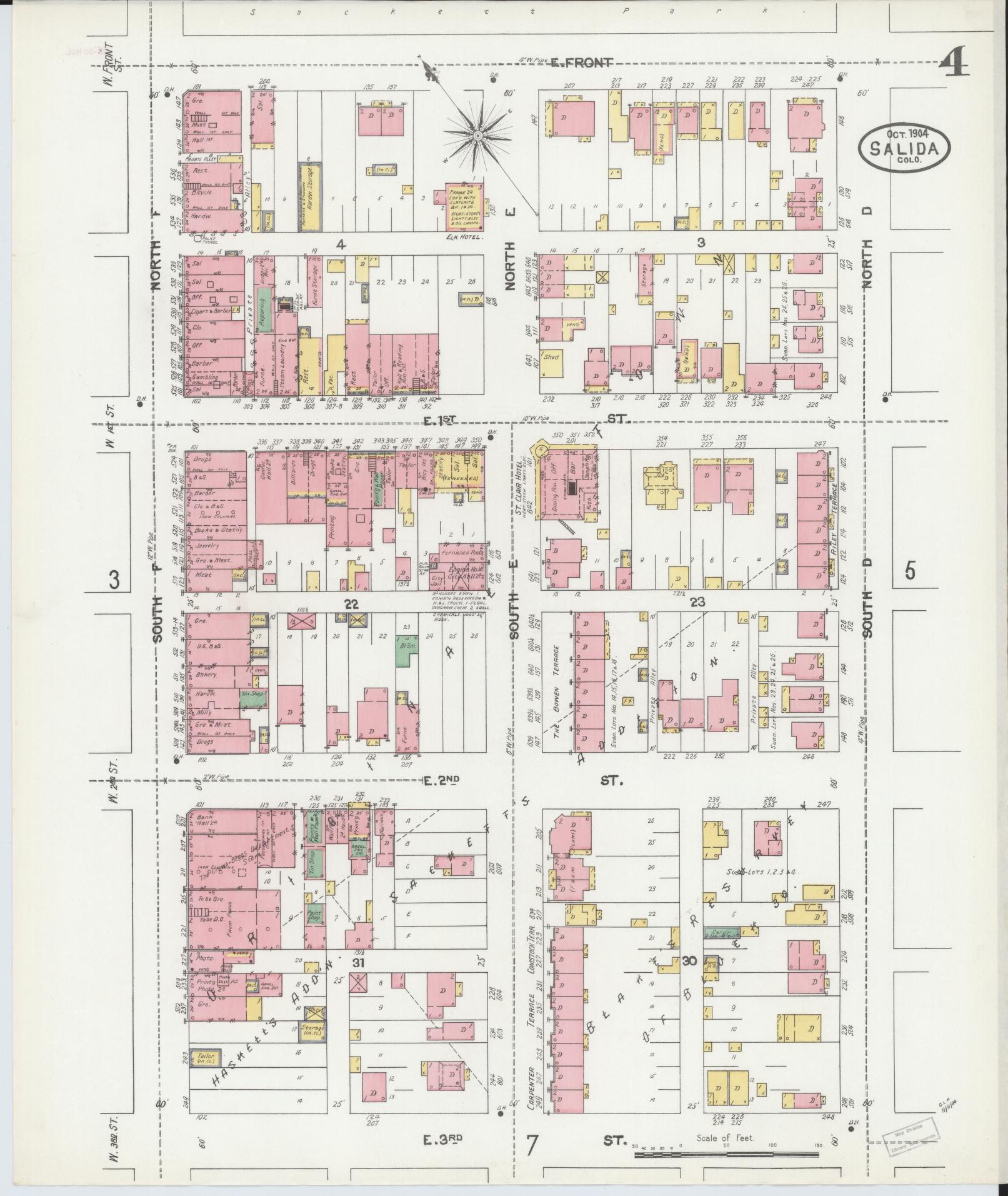 Sanborn Fire Insurance Map from Salida, Chaffee County, Colorado (1904), Sheet #0004 - Complete Map Set gallery image, historic Sanborn map, vintage wall art, Colorado Colorado