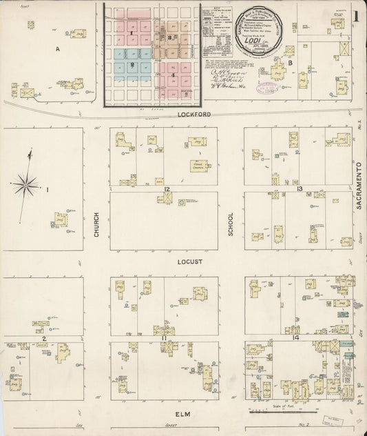 Sanborn Fire Insurance Map from Lodi, San Joaquin County, California (1888), Sheet #0001 - Complete Map Set gallery image, historic Sanborn map, vintage wall art, California California