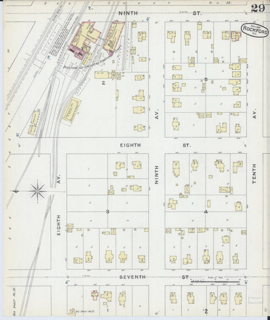 Sanborn Fire Insurance Map from Rockford, Winnebago County, Illinois (1891), Sheet #0029 - Historic Sanborn Fire Insurance Map Print, vintage old map wall art, antique decor, genealogy gift, Illinois Illinois map