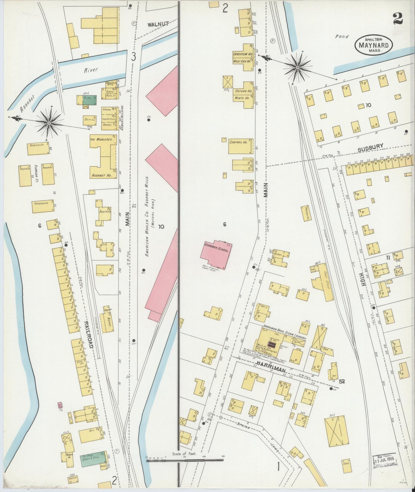 Sanborn Fire Insurance Map from Maynard, Middlesex County, Massachusetts (1904), Sheet #0002 - Complete Map Set gallery image, historic Sanborn map, vintage wall art, Massachusetts Massachusetts