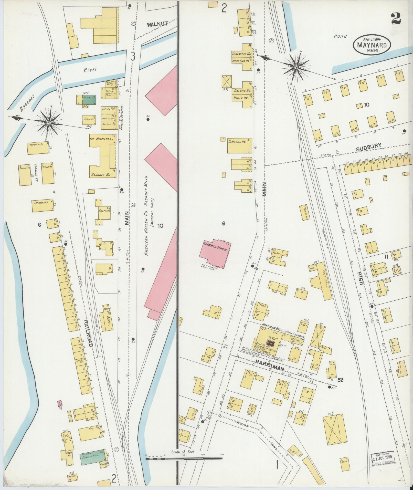 Sanborn Fire Insurance Map from Maynard, Middlesex County, Massachusetts (1904), Sheet #0002 - Complete Map Set gallery image, historic Sanborn map, vintage wall art, Massachusetts Massachusetts