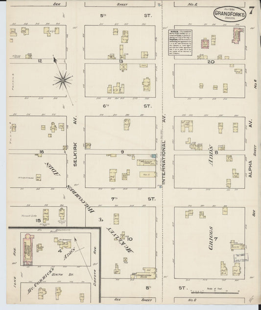 Sanborn Fire Insurance Map from Grand Forks, Grand Forks County, North Dakota (1884), Sheet #0007 - Historic Sanborn Fire Insurance Map Print, vintage old map wall art, antique decor, genealogy gift, North Dakota North Dakota map