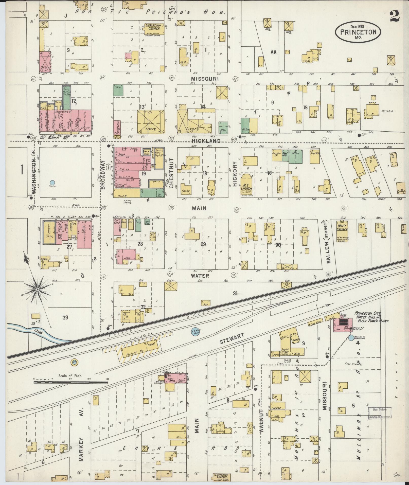 Sanborn Fire Insurance Map from Princeton, Mercer County, Missouri (1898), Sheet #0002 - Historic Sanborn Fire Insurance Map Print, vintage old map wall art, antique decor, genealogy gift, Missouri Missouri map
