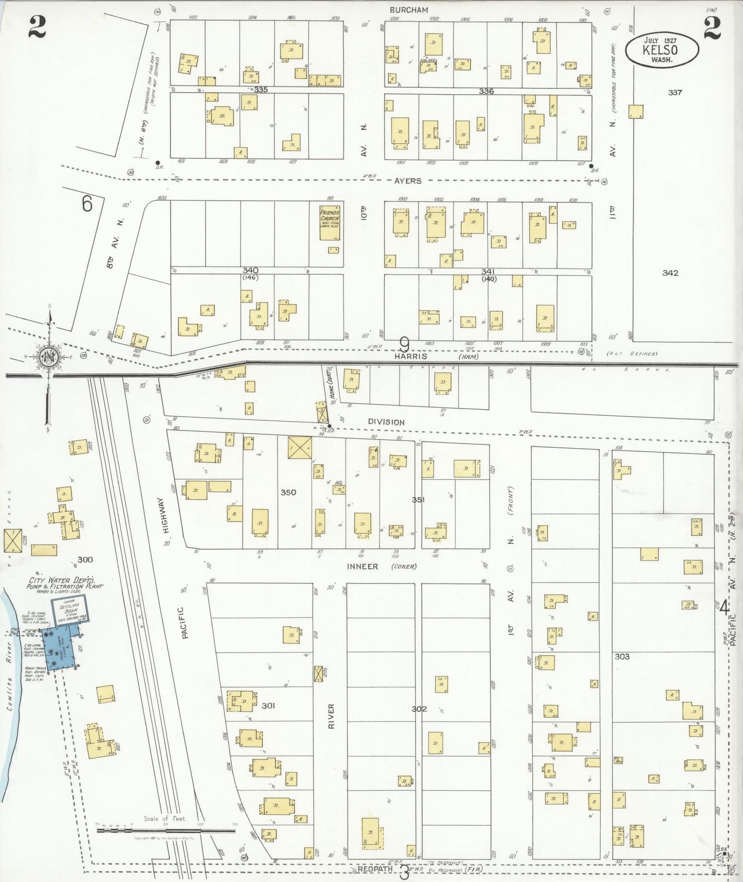 Sanborn Fire Insurance Map from Kelso, Cowlitz County, Washington (1927), Sheet #0002 - Complete Map Set gallery image, historic Sanborn map, vintage wall art, Washington Washington