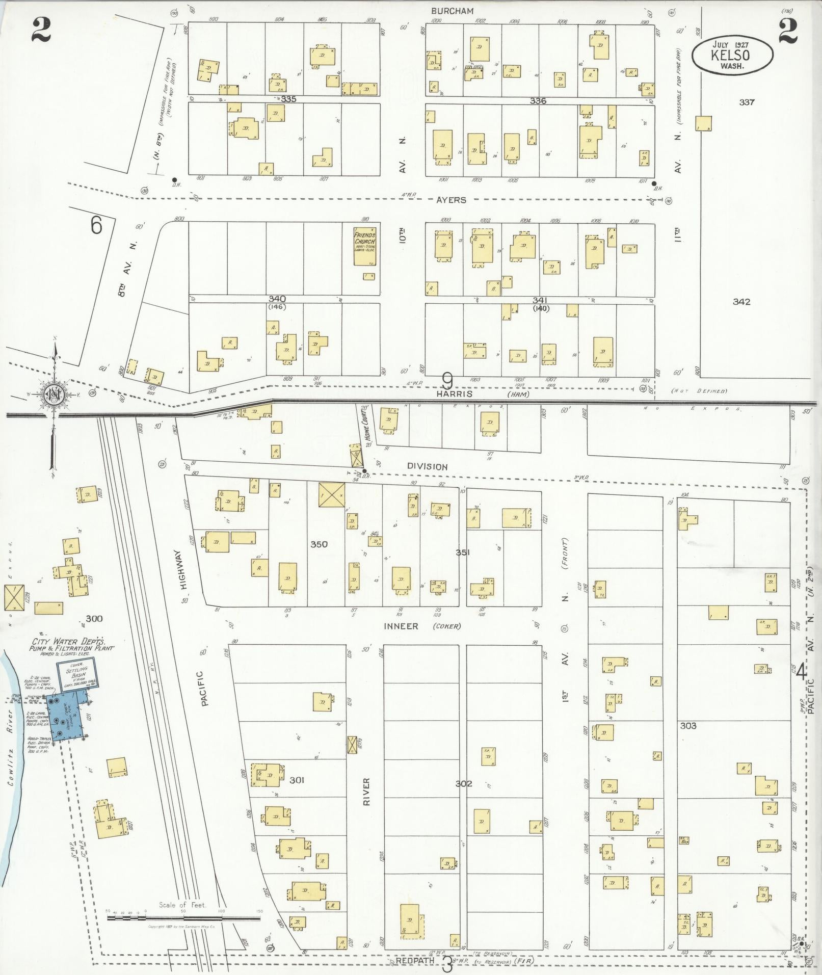 Sanborn Fire Insurance Map from Kelso, Cowlitz County, Washington (1927), Sheet #0002 - Complete Map Set gallery image, historic Sanborn map, vintage wall art, Washington Washington
