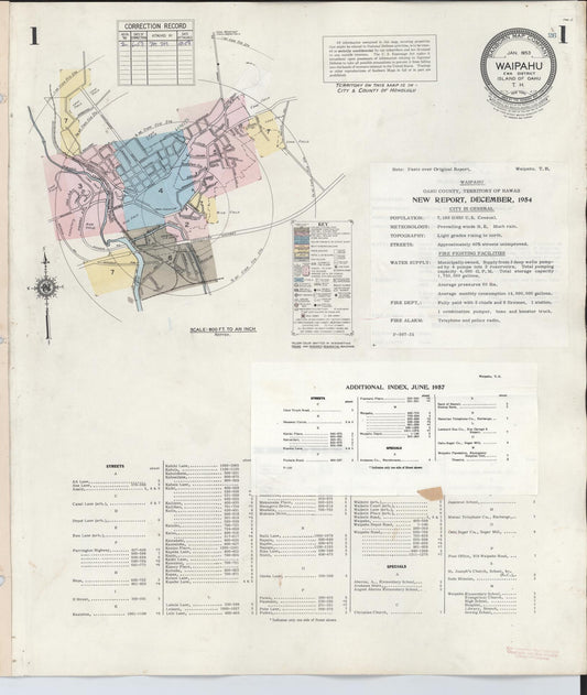 Sanborn Fire Insurance Map from Waipahu, Honolulu County, Hawaii (1957), Sheet #0001 - Historic Sanborn Fire Insurance Map Print, vintage old map wall art, antique decor, genealogy gift, Hawaii Hawaii map