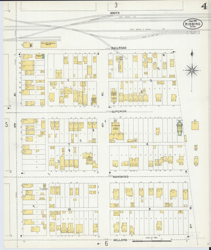Sanborn Fire Insurance Map from Hibbing, Saint Louis County, Minnesota (1904), Sheet #0004 - Historic Sanborn Fire Insurance Map Print, vintage old map wall art, antique decor, genealogy gift, Minnesota Minnesota map