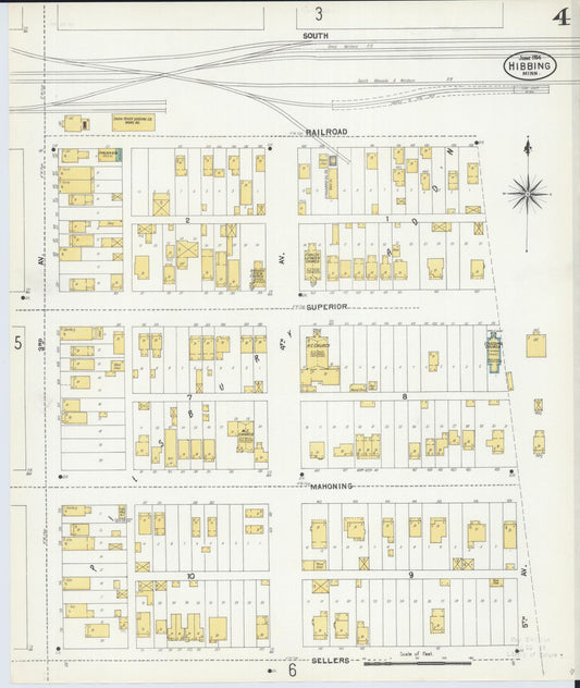 Sanborn Fire Insurance Map from Hibbing, Saint Louis County, Minnesota (1904), Sheet #0004 - Historic Sanborn Fire Insurance Map Print, vintage old map wall art, antique decor, genealogy gift, Minnesota Minnesota map