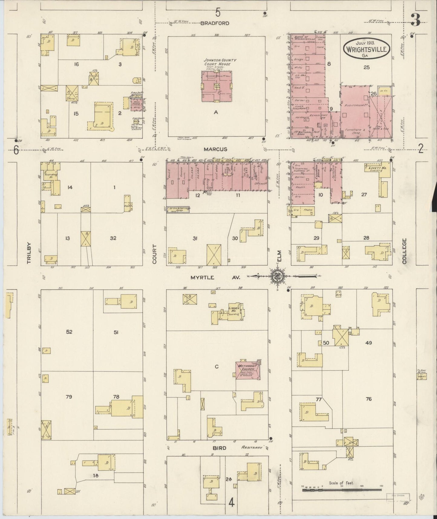 Sanborn Fire Insurance Map from Wrightsville, Johnson County, Georgia (1913), Sheet #0003 - Complete Map Set gallery image, historic Sanborn map, vintage wall art, Georgia Georgia