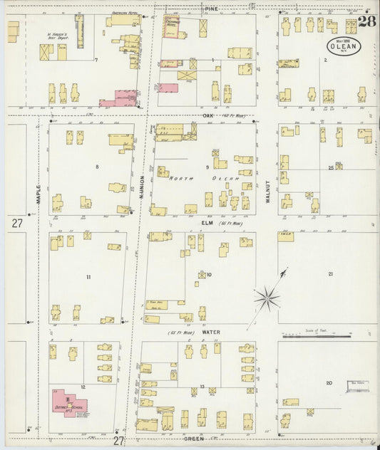 Sanborn Fire Insurance Map from Olean, Cattaraugus County, New York (1898), Sheet #0028 - Historic Sanborn Fire Insurance Map Print, vintage old map wall art, antique decor, genealogy gift, New York New York map