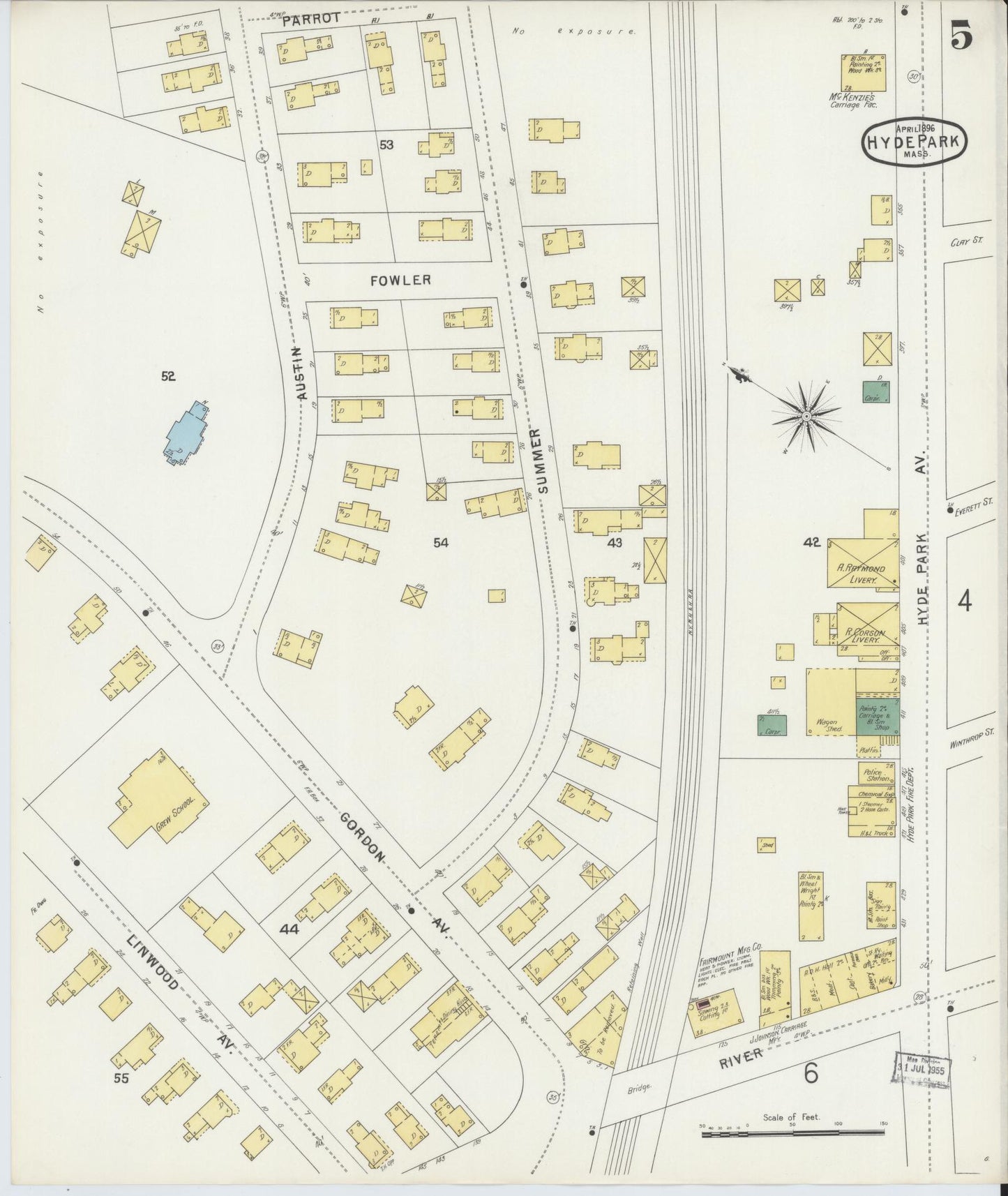 Sanborn Fire Insurance Map from Hyde Park, Norfolk County, Massachusetts (1896), Sheet #0005 - Complete Map Set gallery image, historic Sanborn map, vintage wall art, Massachusetts Massachusetts