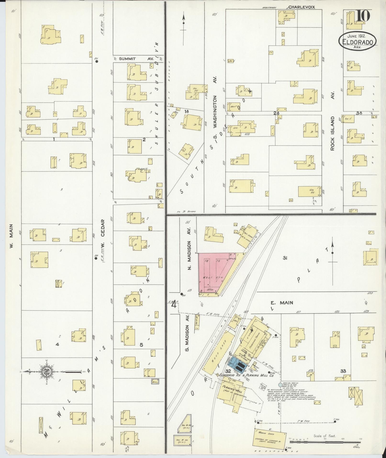 Sanborn Fire Insurance Map from El Dorado, Union County, Arkansas (1912), Sheet #0010 - Historic Sanborn Fire Insurance Map Print, vintage old map wall art, antique decor, genealogy gift, Arkansas Arkansas map