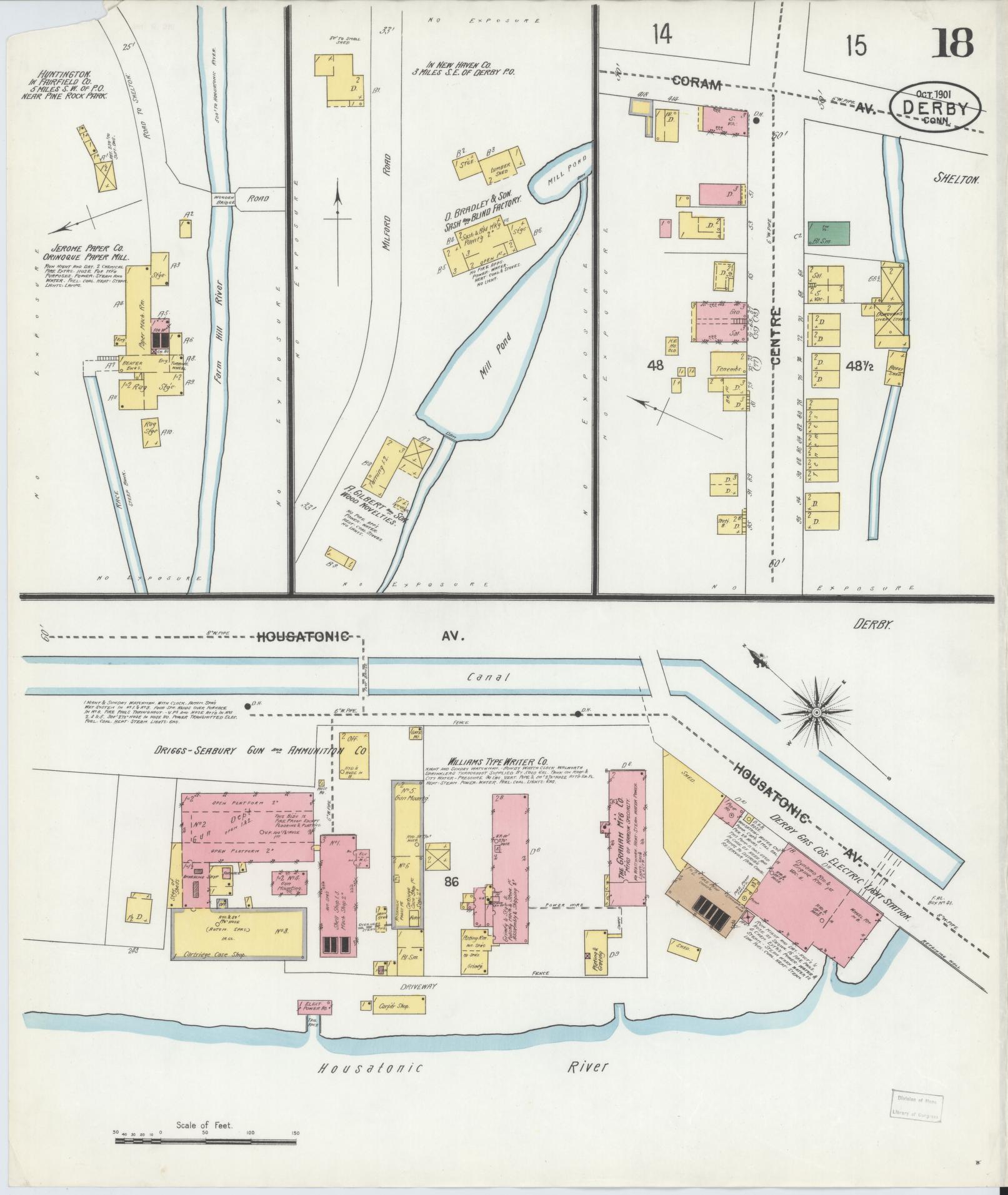 Sanborn Fire Insurance Map from Derby, New Haven County, Connecticut (1901), Sheet #0018 - Historic Sanborn Fire Insurance Map Print, vintage old map wall art, antique decor, genealogy gift, Connecticut Connecticut map