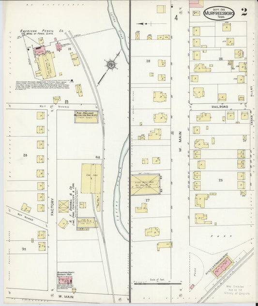Sanborn Fire Insurance Map from Murfreesboro, Rutherford County, Tennessee (1914), Sheet #0002 - Historic Sanborn Fire Insurance Map Print, vintage old map wall art, antique decor, genealogy gift, Tennessee Tennessee map