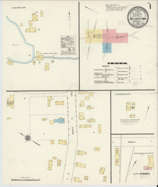 Sanborn Fire Insurance Map from Belchertown, Hampshire County, Massachusetts (1910), Sheet #0001 - Historic Sanborn Fire Insurance Map Print, vintage old map wall art, antique decor, genealogy gift, Massachusetts Massachusetts map