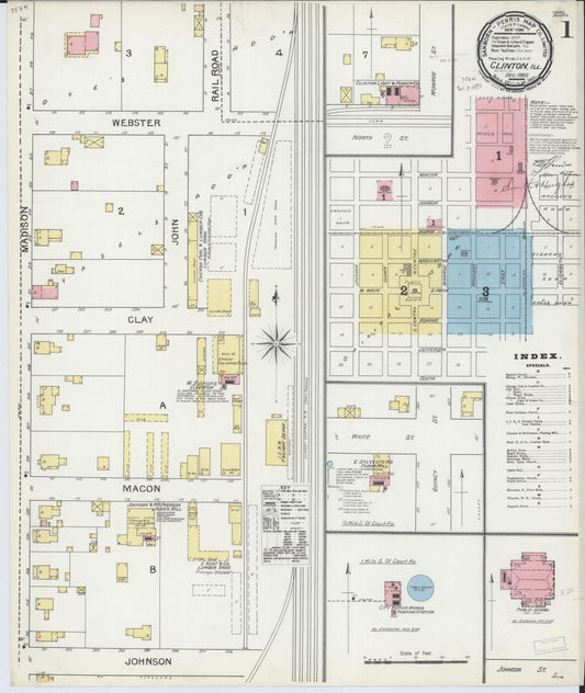 Sanborn Fire Insurance Map from Clinton, De Witt County, Illinois (1892), Sheet #0001 - Complete Map Set gallery image, historic Sanborn map, vintage wall art, Illinois Illinois