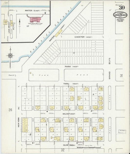 Sanborn Fire Insurance Map from Long Beach, Nassau County, New York (1914), Sheet #0030 - Historic Sanborn Fire Insurance Map Print, vintage old map wall art, antique decor, genealogy gift, New York New York map
