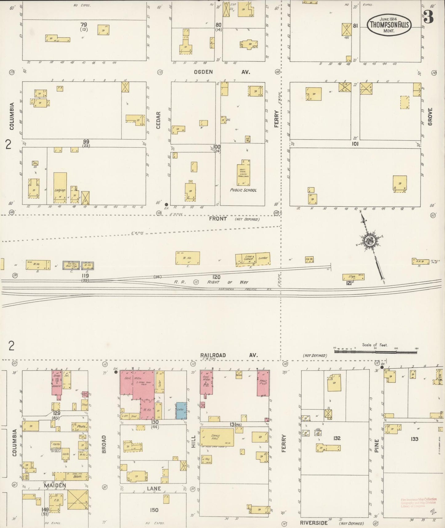 Sanborn Fire Insurance Map from Thompson Falls, Sanders County, Montana (1914), Sheet #0003 - Complete Map Set gallery image, historic Sanborn map, vintage wall art, Montana Montana