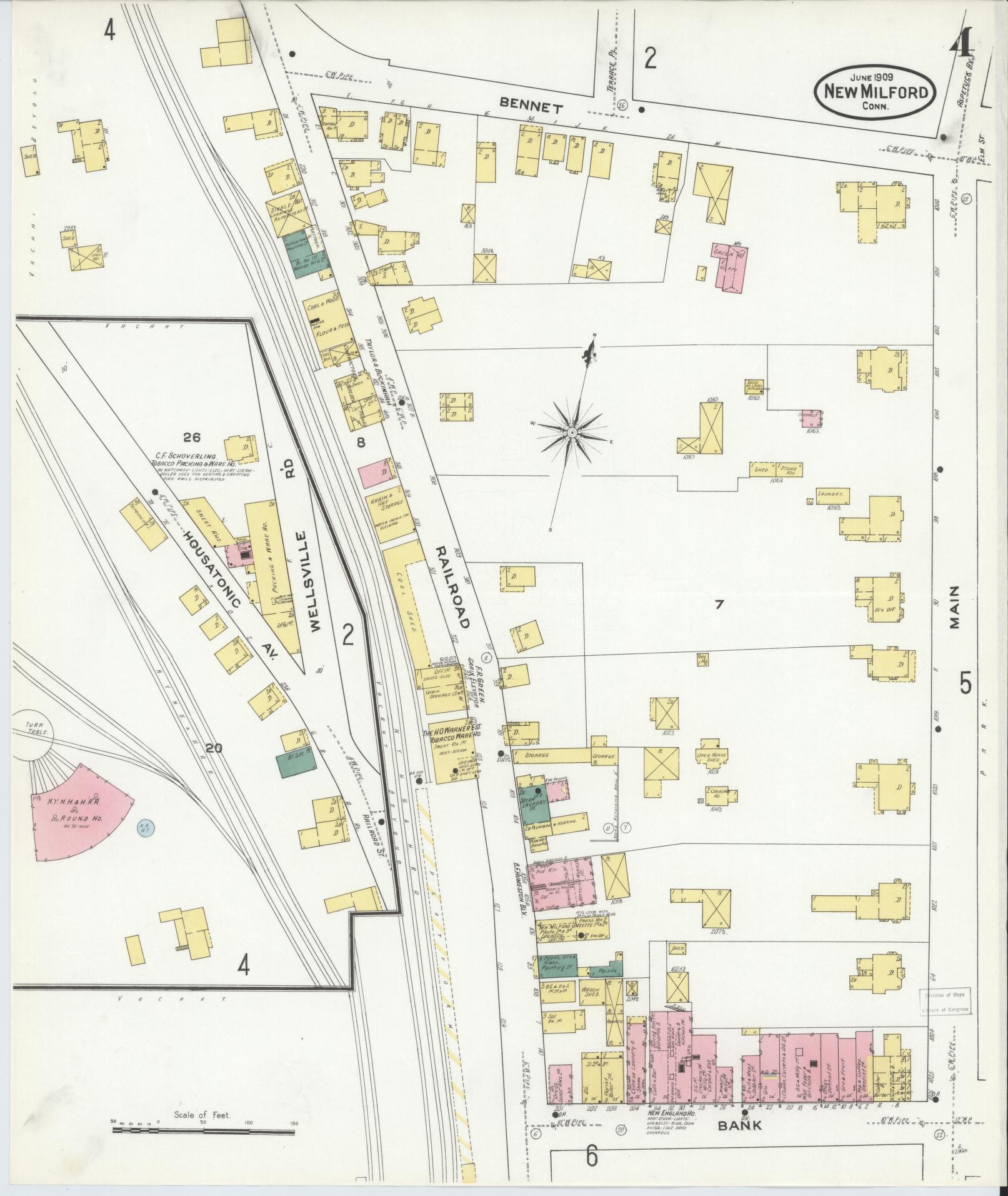 Sanborn Fire Insurance Map from New Milford, Litchfield County, Connecticut (1909), Sheet #0004 - Complete Map Set gallery image, historic Sanborn map, vintage wall art, Connecticut Connecticut