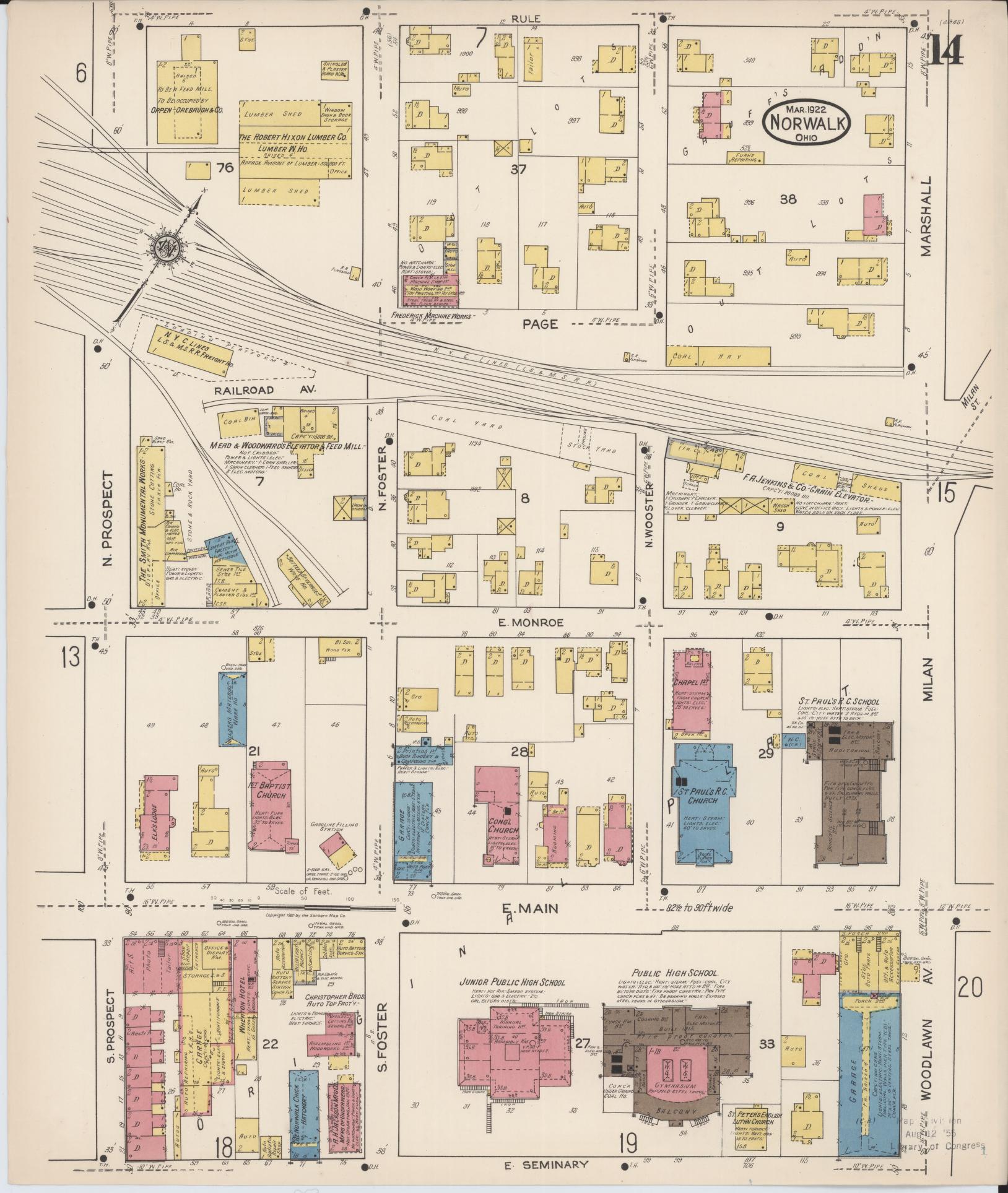 Sanborn Fire Insurance Map from Norwalk, Huron County, Ohio (1922), Sheet #0014 - Complete Map Set gallery image, historic Sanborn map, vintage wall art, Ohio Ohio