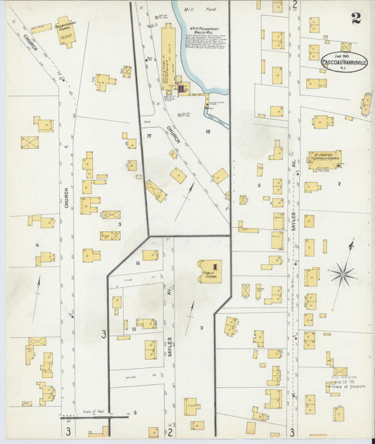 Sanborn Fire Insurance Map from Pascoag, Providence County, Rhode Island (1903), Sheet #0002 - Historic Sanborn Fire Insurance Map Print, vintage old map wall art, antique decor, genealogy gift, Rhode Island Rhode Island map