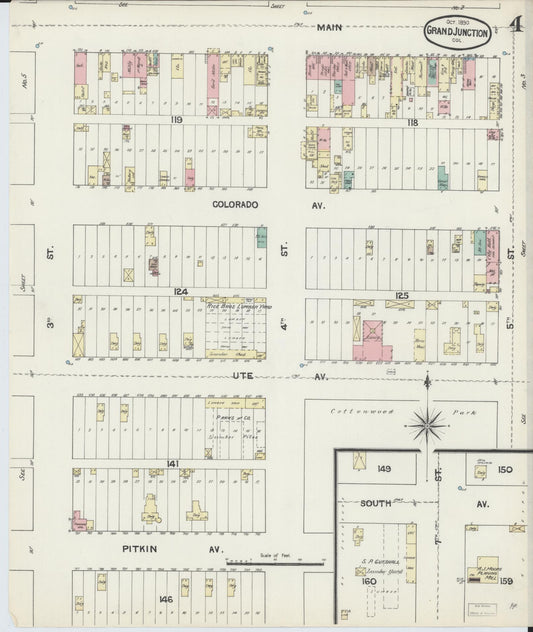 Sanborn Fire Insurance Map from Grand Junction, Mesa County, Colorado (1890), Sheet #0004 - Historic Sanborn Fire Insurance Map Print, vintage old map wall art, antique decor, genealogy gift, Colorado Colorado map