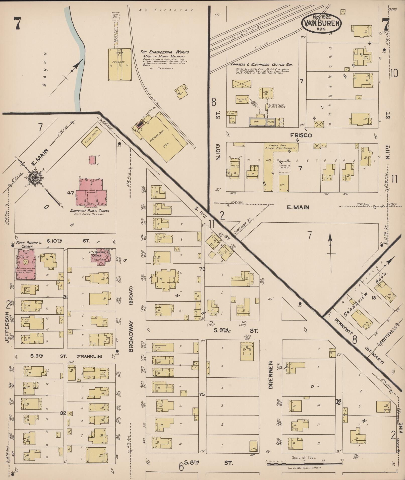 Sanborn Fire Insurance Map from Van Buren, Crawford County, Arkansas (1922), Sheet #0007 - Complete Map Set gallery image, historic Sanborn map, vintage wall art, Arkansas Arkansas