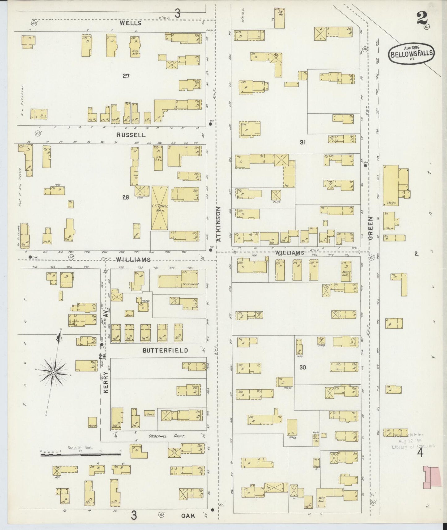 Sanborn Fire Insurance Map from Bellows Falls, Windham County, Vermont (1896), Sheet #0002 - Complete Map Set gallery image, historic Sanborn map, vintage wall art, Vermont Vermont