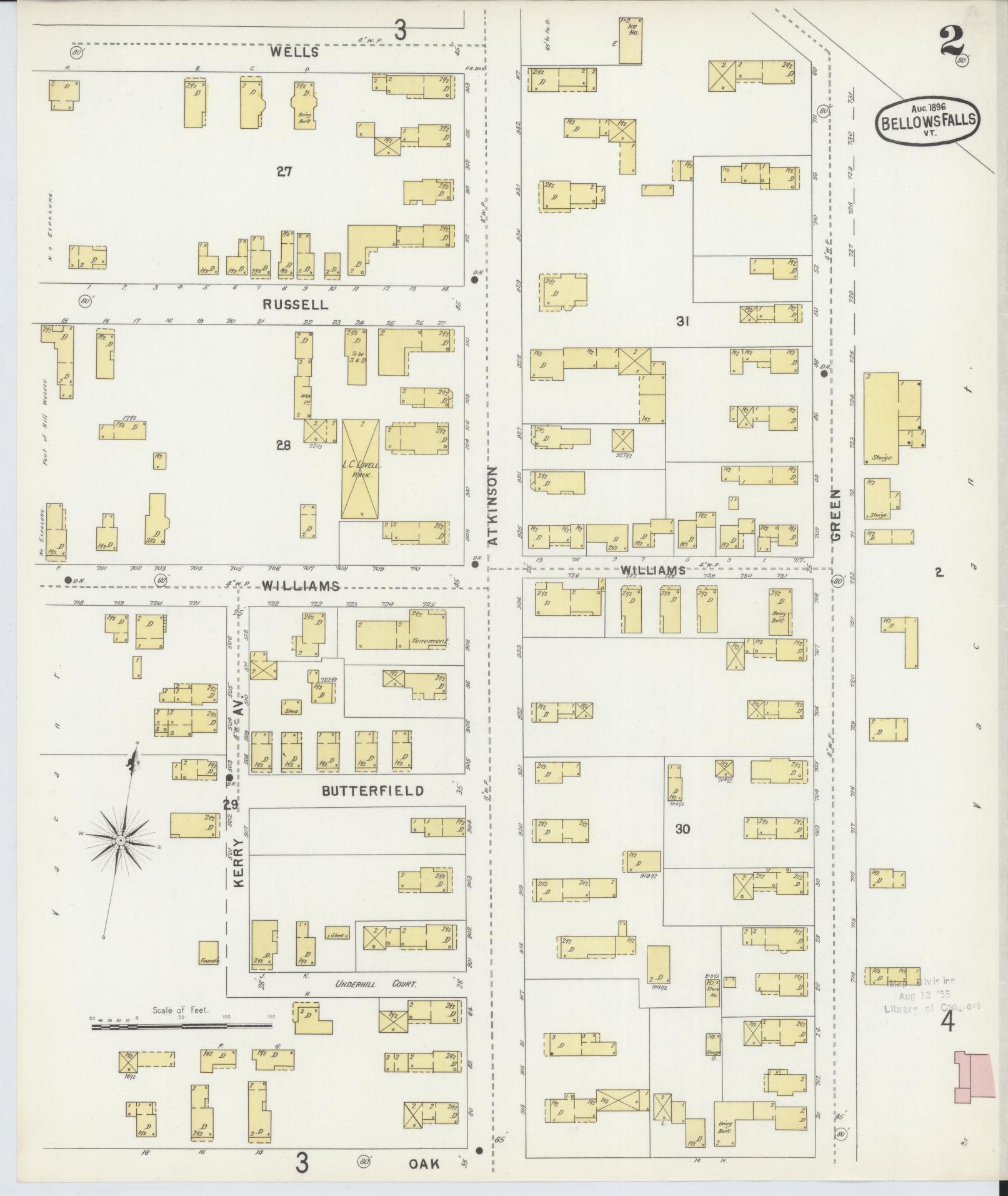 Sanborn Fire Insurance Map from Bellows Falls, Windham County, Vermont (1896), Sheet #0002 - Complete Map Set gallery image, historic Sanborn map, vintage wall art, Vermont Vermont