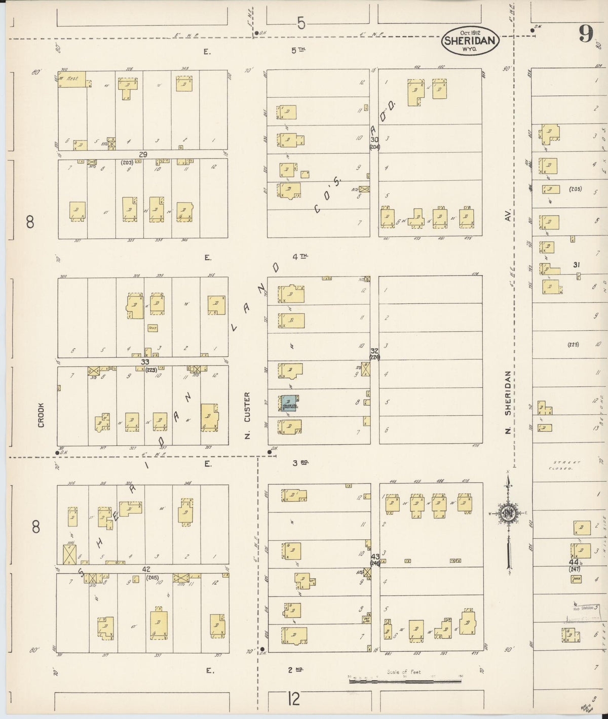 Sanborn Fire Insurance Map from Sheridan, Sheridan County, Wyoming (1912), Sheet #0009 - Complete Map Set gallery image, historic Sanborn map, vintage wall art, Wyoming Wyoming