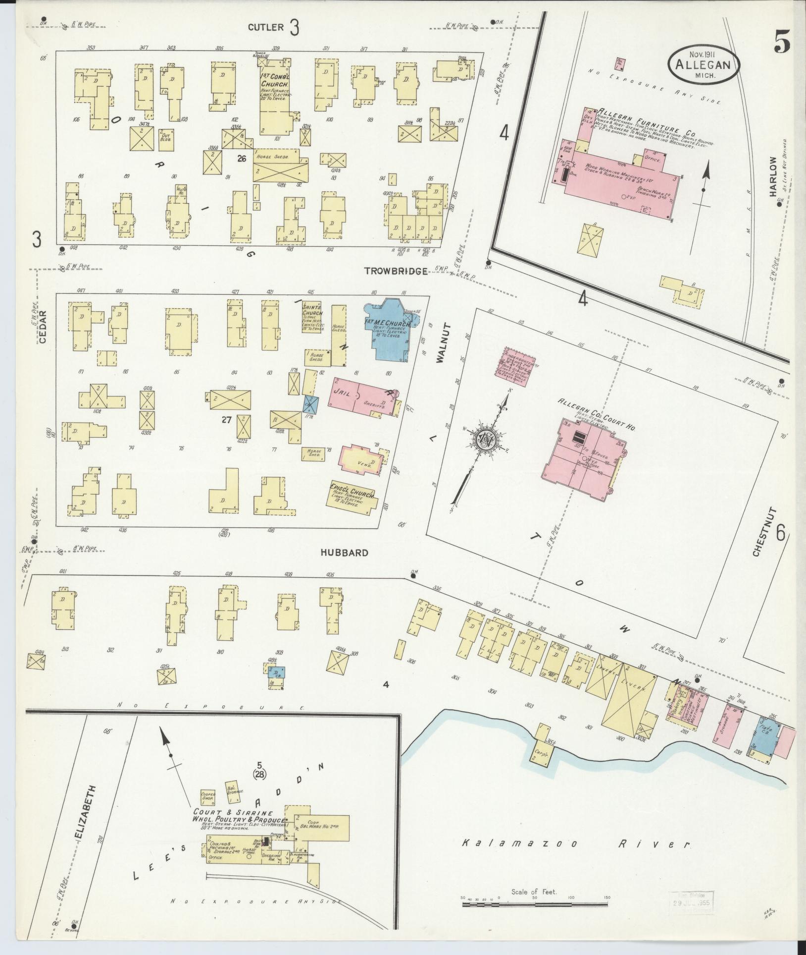 Sanborn Fire Insurance Map from Allegan, Allegan County, Michigan (1911), Sheet #0005 - Historic Sanborn Fire Insurance Map Print, vintage old map wall art, antique decor, genealogy gift, Michigan Michigan map