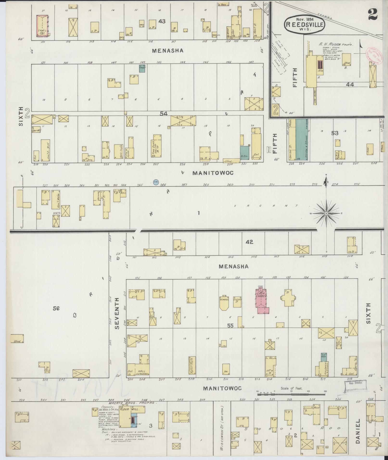 Sanborn Fire Insurance Map from Reedsville, Manitowoc County, Wisconsin (1894), Sheet #0002 - Historic Sanborn Fire Insurance Map Print, vintage old map wall art, antique decor, genealogy gift, Wisconsin Wisconsin map