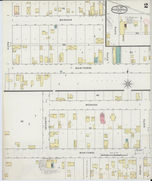Sanborn Fire Insurance Map from Reedsville, Manitowoc County, Wisconsin (1894), Sheet #0002 - Historic Sanborn Fire Insurance Map Print, vintage old map wall art, antique decor, genealogy gift, Wisconsin Wisconsin map