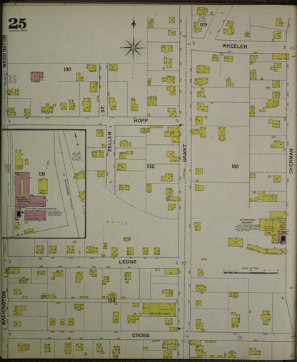 Sanborn Fire Insurance Map from Akron, Summit County, Ohio (1892), Sheet #0025 - Historic Sanborn Fire Insurance Map Print, vintage old map wall art, antique decor, genealogy gift, Ohio Ohio map