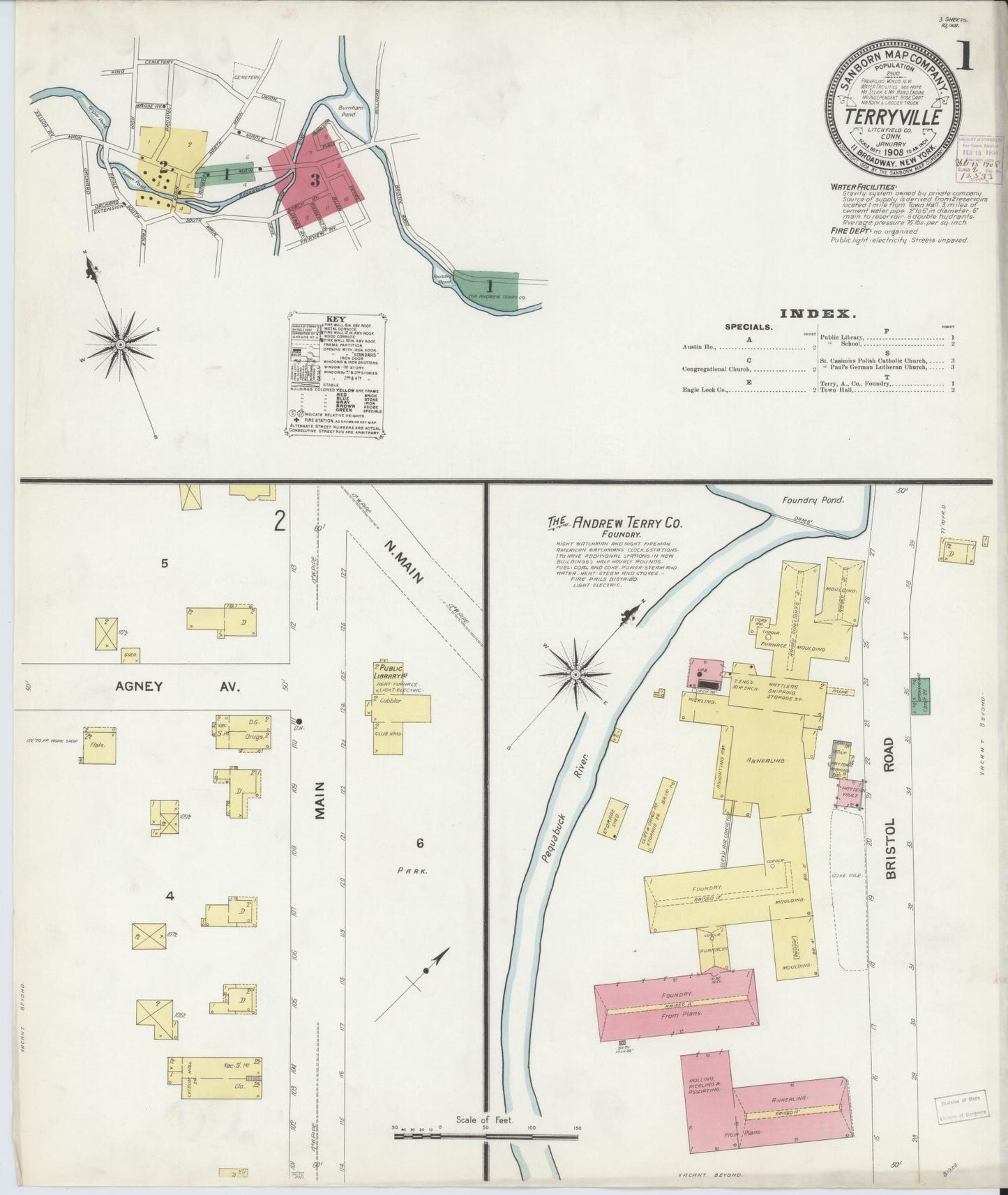 Sanborn Fire Insurance Map from Terryville, Litchfield County, Connecticut (1908), Sheet #0001 - Complete Map Set gallery image, historic Sanborn map, vintage wall art, Connecticut Connecticut