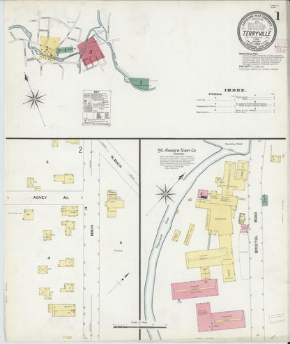 Sanborn Fire Insurance Map from Terryville, Litchfield County, Connecticut (1908), Sheet #0001 - Complete Map Set gallery image, historic Sanborn map, vintage wall art, Connecticut Connecticut