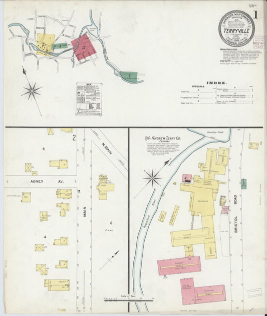 Sanborn Fire Insurance Map from Terryville, Litchfield County, Connecticut (1908), Sheet #0001 - Complete Map Set gallery image, historic Sanborn map, vintage wall art, Connecticut Connecticut