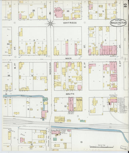 Sanborn Fire Insurance Map from Washington, Daviess County, Indiana (1892), Sheet #0002 - Historic Sanborn Fire Insurance Map Print, vintage old map wall art, antique decor, genealogy gift, Indiana Indiana map